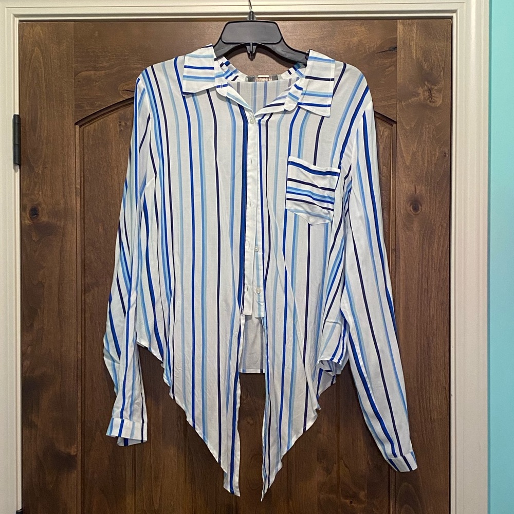Blue Striped Button Down Blouse